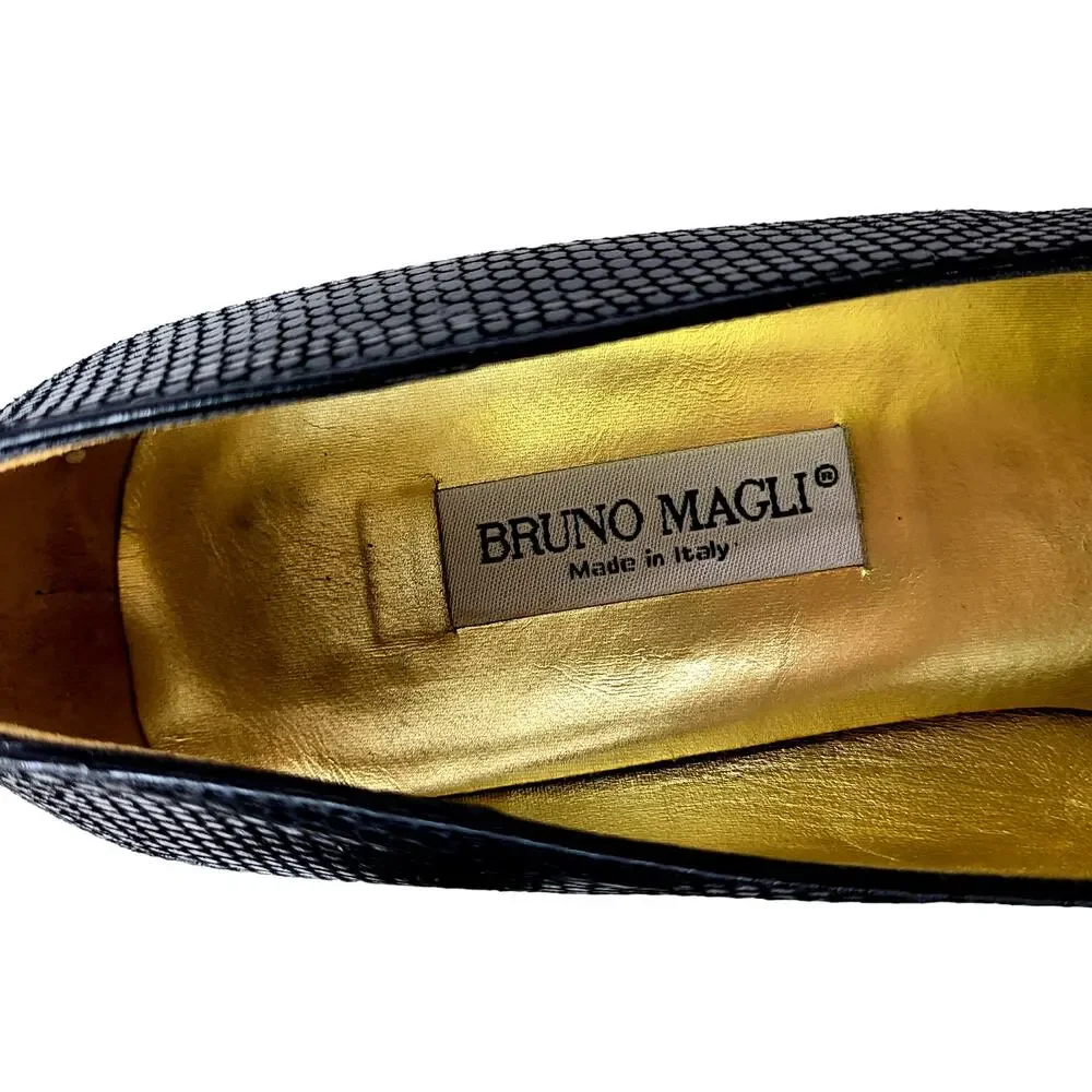 Bruno Magli Black Embossed Leather Contemporary Classic Pump‎ Shoes Size 6 #560
